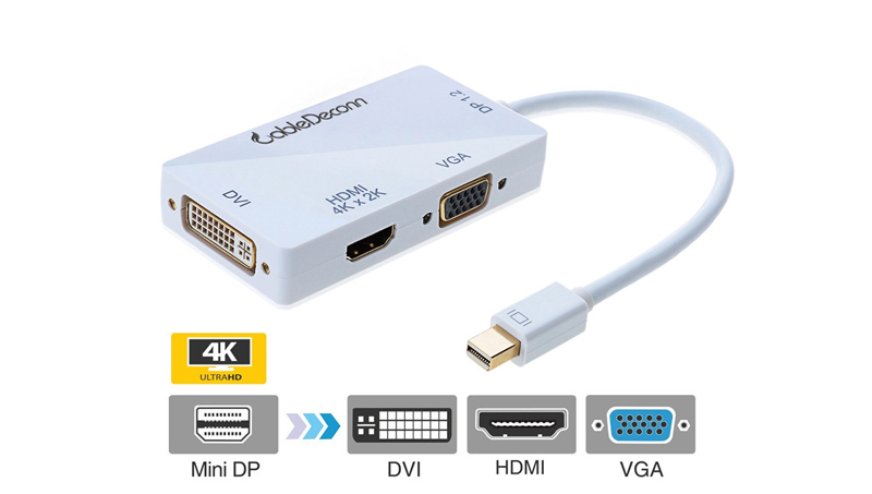振德 CableDeconn MiniDisplayPort转VGA/HDMI/DVI三合一转换器 4K*2K