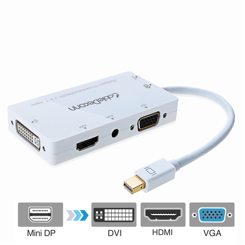 振德 CableDeconn MINI DISPLAYPORT转HDMI DVI VGA+AUDIO四合一转接线转换器同时用