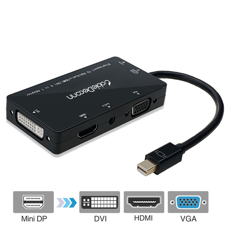 振德 CableDeconn  MINI DISPLAYPORT转HDMI DVI VGA+AUDIO四合一转接线转换器同时用