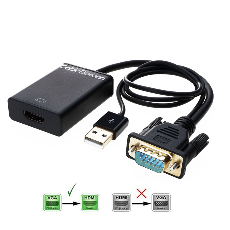 振德 CableDeconn VGA转HDMI线带音视频USB供电口连接线