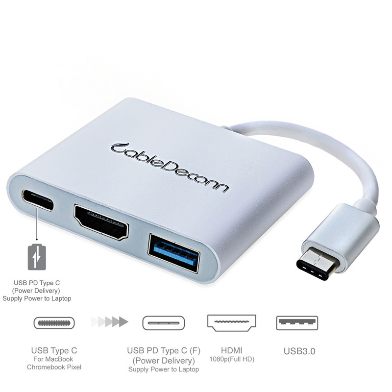 振德 CableDeconn USB3.1适配器 type-C To HDMI+USB+Type C转接线 