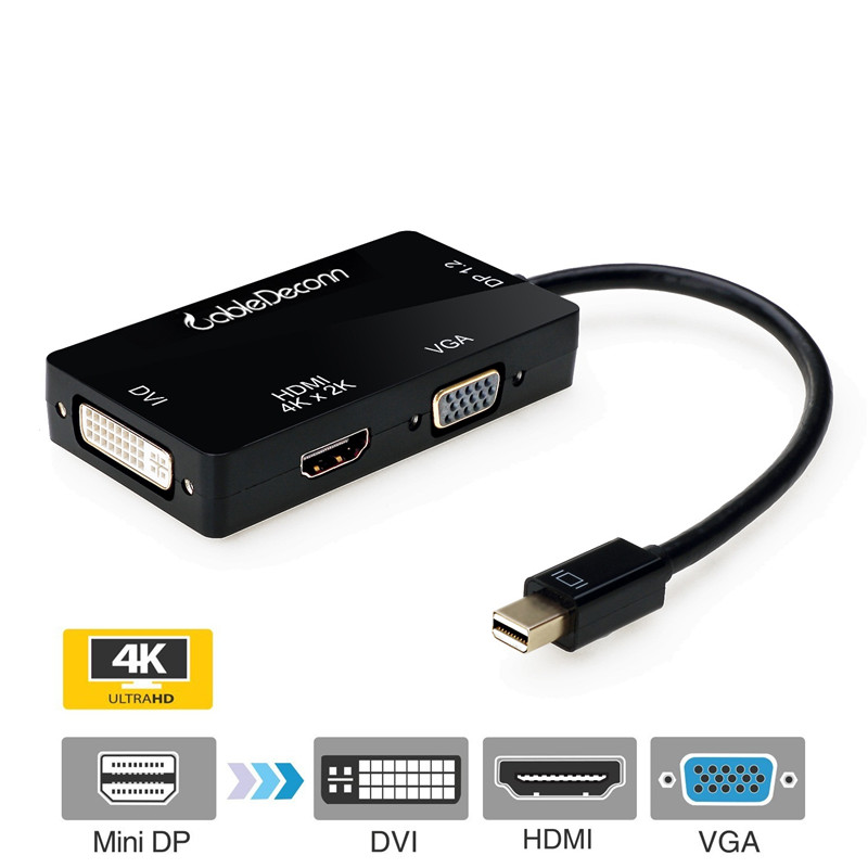振德 CableDeconn 多合一Mini Displayport 苹果转HDMI DVI VGA4K 高清转换线