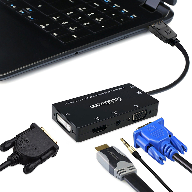 振德 CableDeconn DP 转VGA+Audio+HDMI+DVI 四合一黑色转接线