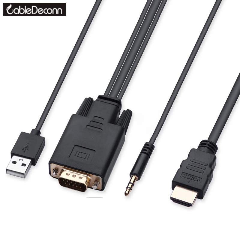 振德 CableDeconn VGA转HDMI+USB供电+音频 转换线 电脑连电视显示器