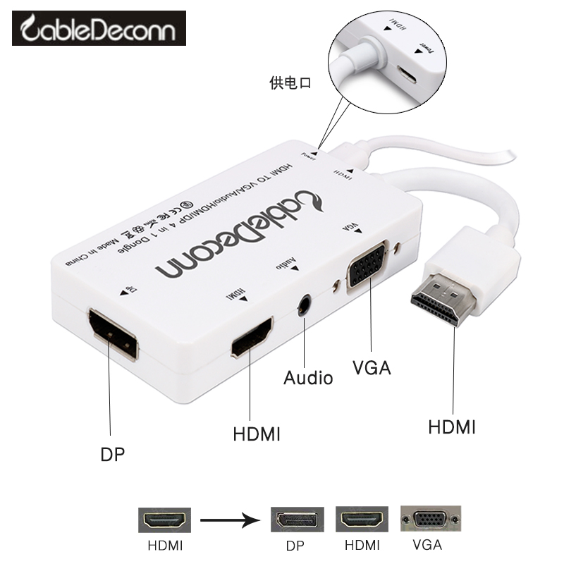 振德 CableDeconn HDMI转DP+VGA+HDMI+Audio 四合一转换器