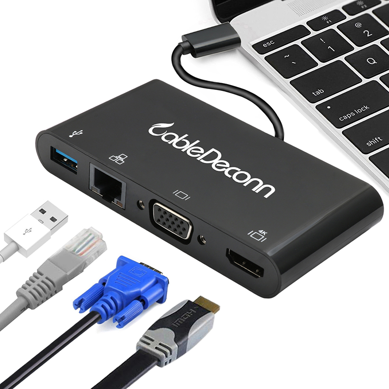 振德 CableDeconn Type-C转HDMI/VGA/RJ45/USB笔记本转换器 