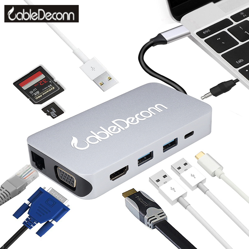 振德 CableDeconn Type-c扩展坞10合一 HDMI/VGA/rj45/HUB集线器 华为苹果电脑转换器