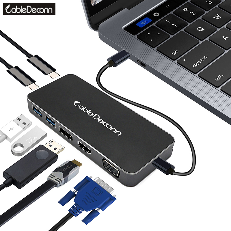 振德 CableDeconn TYPE-C  转VGA+HDMI+DP+USB3.0*2+PD*2  七合一 转换器